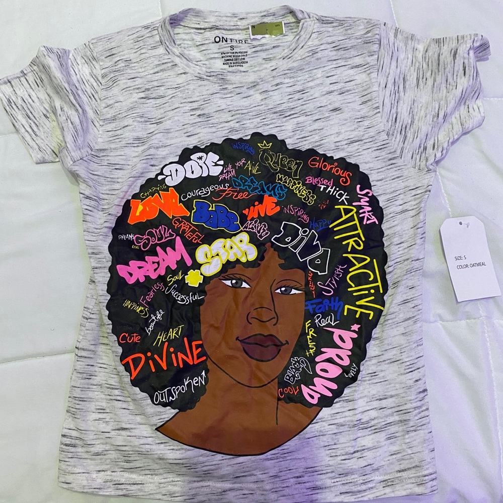 Grey- Oatmeal black women empowering cropped shirt